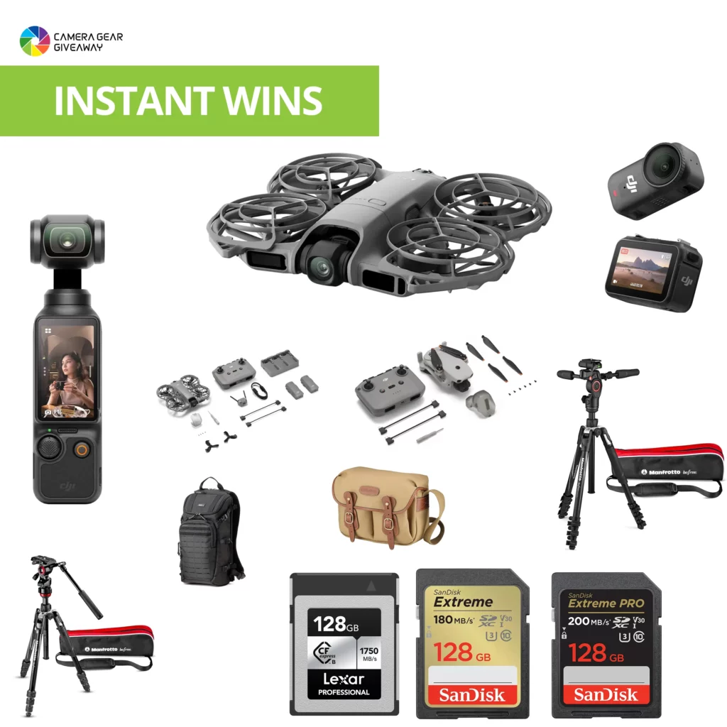 Instant Wins! DJI Drones & Mini-Cams - Tripods - Memory cards & Bags - Cash & more!