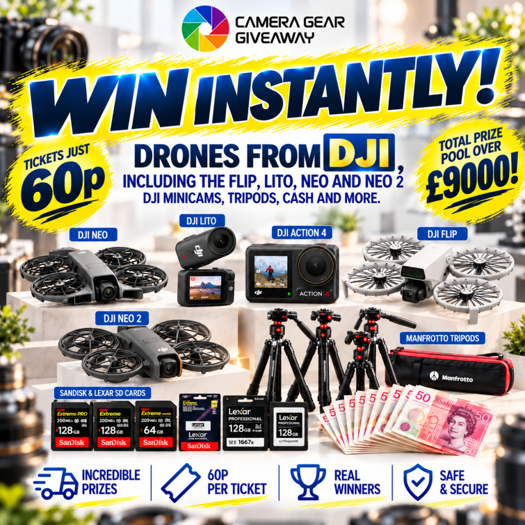 Win instantly! - Drones from DJI, including the Flip, Lito, Neo and Neo 2 - DJI Minicams, Tripods, Cash and More.